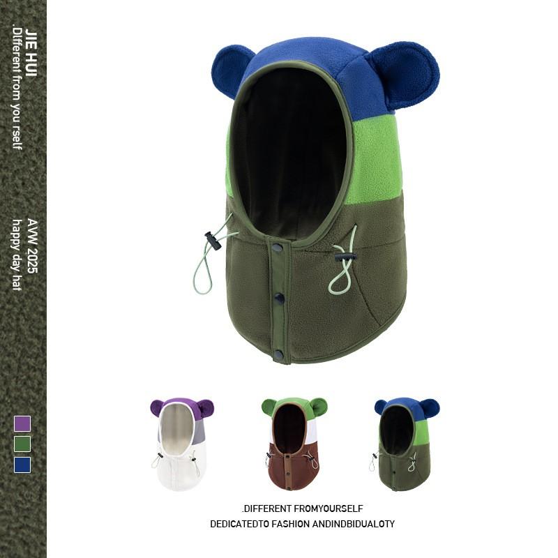 Unisex Winter Fleece Hooded Hat With Neck Warmer Face Cover Kids Adults Outdoor Cold Weather Protection