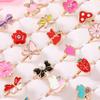 6/12/36pcs Cute Adjustable Rings for  Pretend Play Makeup Toys for Girls Cartoon Crystal Jewelry Alloy Rings Gifts for Girls