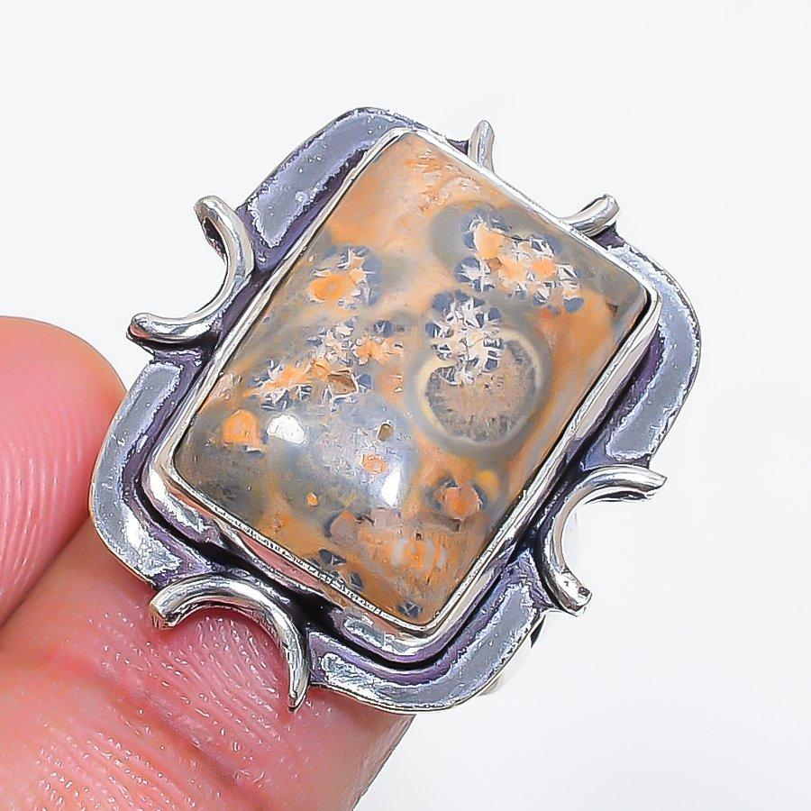 Natural Leopard Skin Gemstone 925 Sterling Silver Jewelry Ring Size 7 ZS-1103