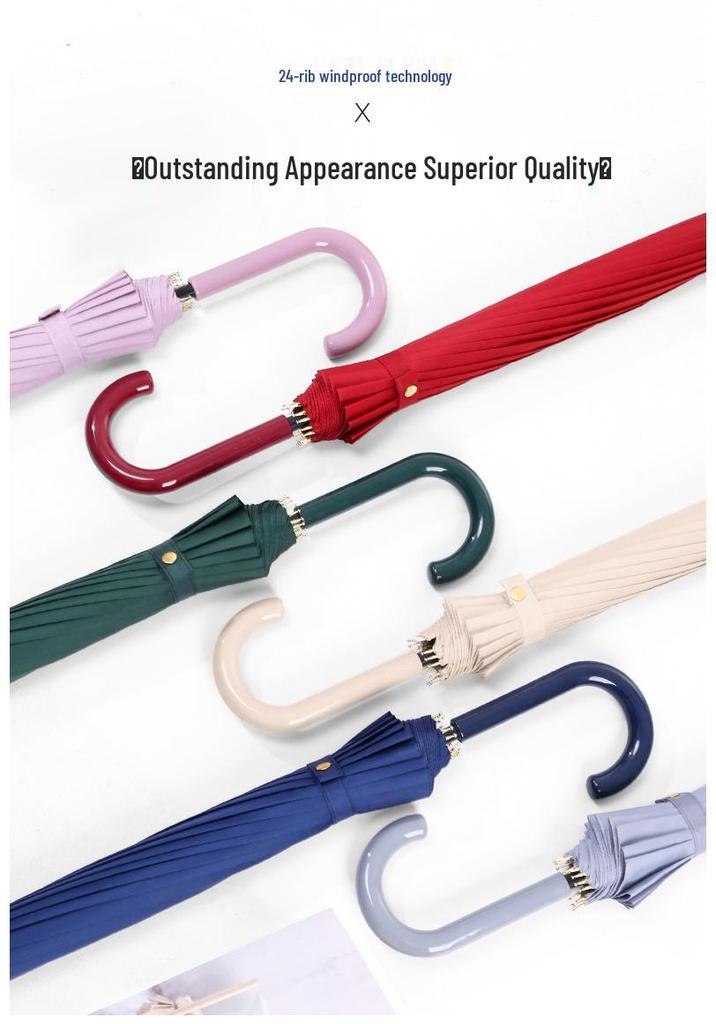 Large Windproof Umbrella: 16-Rib, Long-Handle, Solid Color, Automatic, for Women & Men