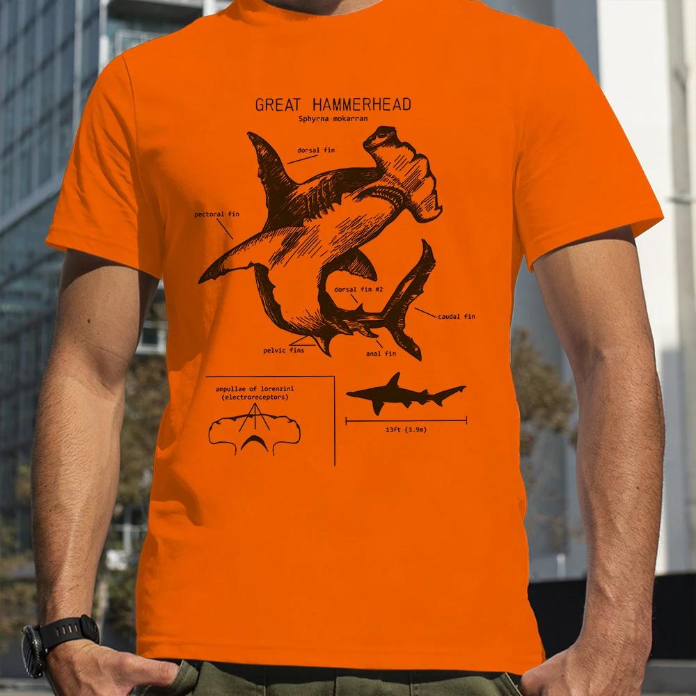 Hammerhead Anatomy Shark Lover Printed T-shirt Summer Men Street Hip Hop Punk Style Loose Casual 100% Cotton Fashion T-shirt