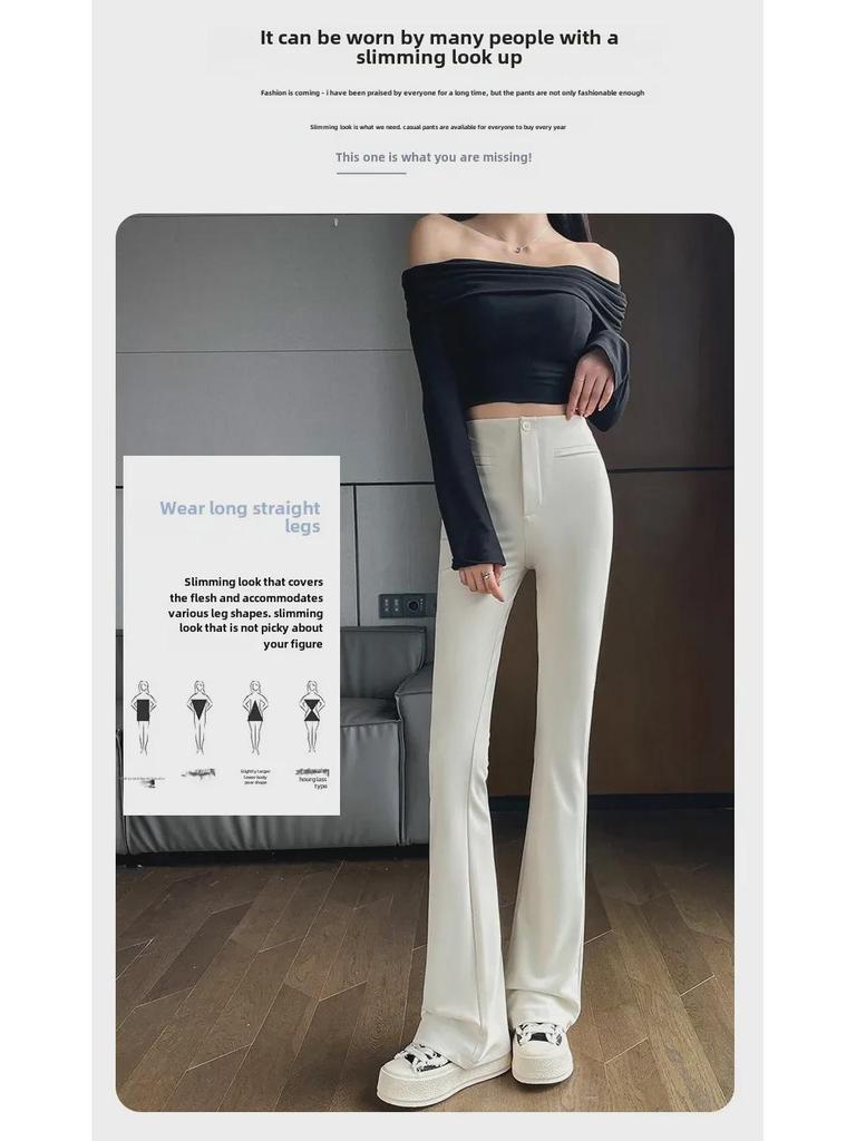 Modne damskie spodnie z wysokim stanem i szerokimi nogawkami - Nowy styl rozszerzane spodnie casualowe