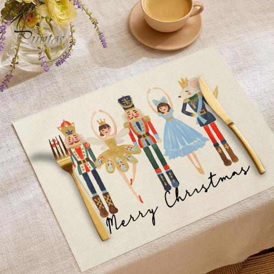 Sturdy Hemmed Table Linens Christmas Mat, Heat-Resistant Faux Linen Placemat, Non-Slip Heat Resistant Pads Washable for Holiday Dining Party Decor Non