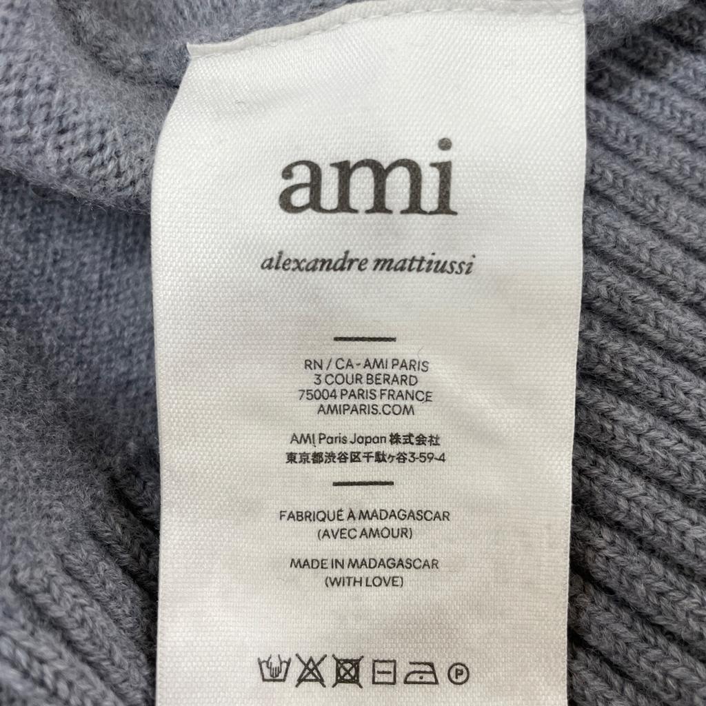 Ami Paris UKS402.018 24AW Grey X Grey Heart Logo Turtleneck Knit Tops L grayUsed