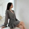 Black Vneck Dress With Ruffle Sleeves For Elegant Women Summer 2025
