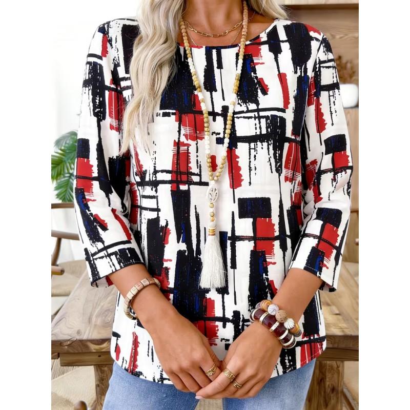 Color Block Striped Crew Neck Long Sleeve T-Shirt Slim Fit Casual Top Daily Wear