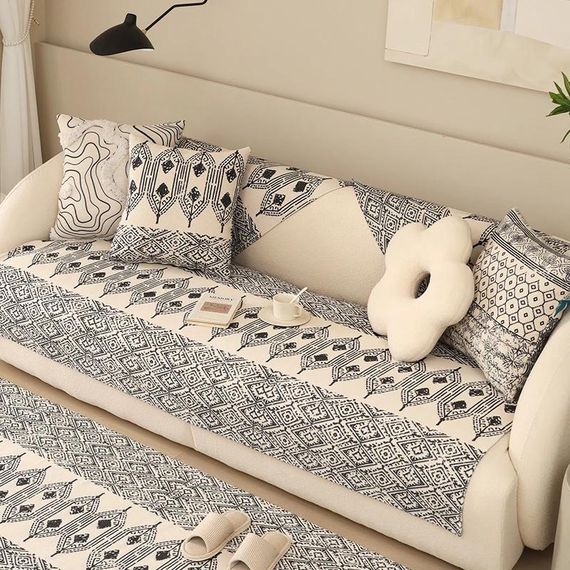 

Диванное полотенце с богемным геометрическим узором, противоскользящее, износостойкое, диванная подушка, наволочка, пылезащитный чехол для дивана из хлопка и льна 65x70cm 1pcs