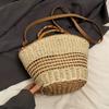 Large Capacity Weave Straw Bag Casual Woman Handbag Ins Bucket Shoulder Bag  Holiday