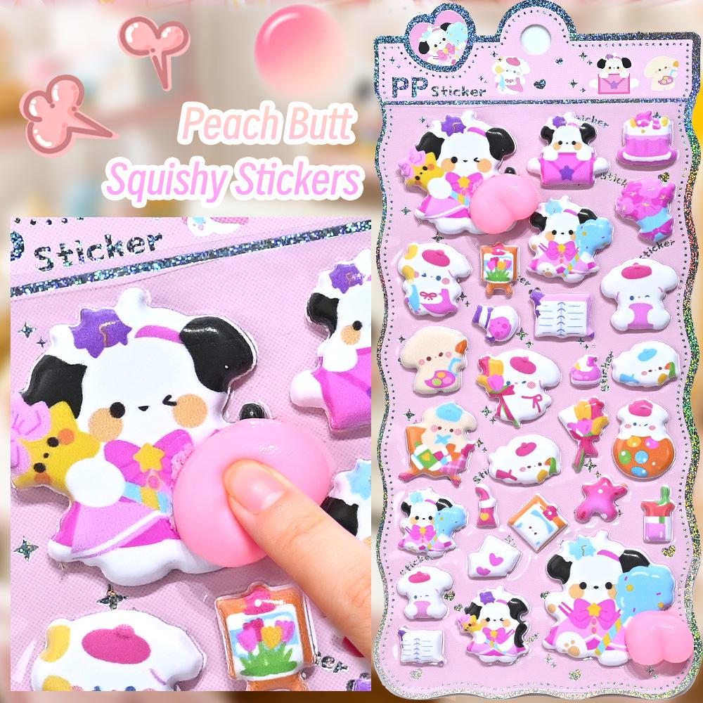 10 Cartoon Animal Butt Foam Stickers: Cute 3D Decompression Toys for Phone Cases 10x21.5 cm