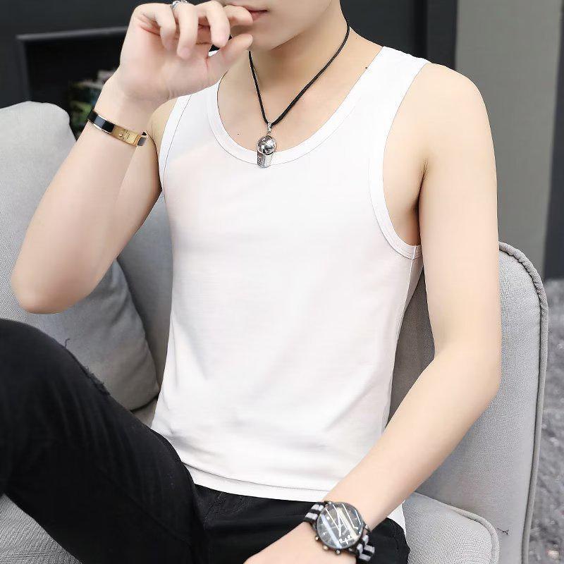 Men's Trendy Slim-Fit Sweatshirt Vest – Short Sleeve, Stylish Tank Top, Solid Color Base Layer