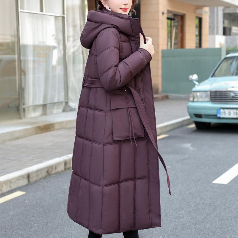 Fashion Woman Winter Long Coats Hooded Thick Warm Casual Winter Jacket Women's Parkas With Belt