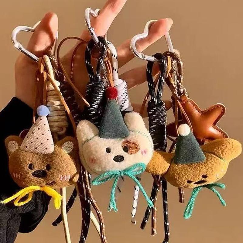 1Pcs Cartoon Plush Bow Love Pendant Keychains For Women Y2K Bag Hanging Jewelry Gift Decoration Accessories