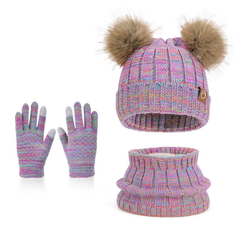 

Childrens Knit Cap Set With Plush Earmuffs And Warm Neck Warmer For Snowy Days And Winter Play фіолетовий