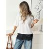 Women Crew Neck Loose Short Sleeve Lace Hem Splicing Casual Oversized T Shirt