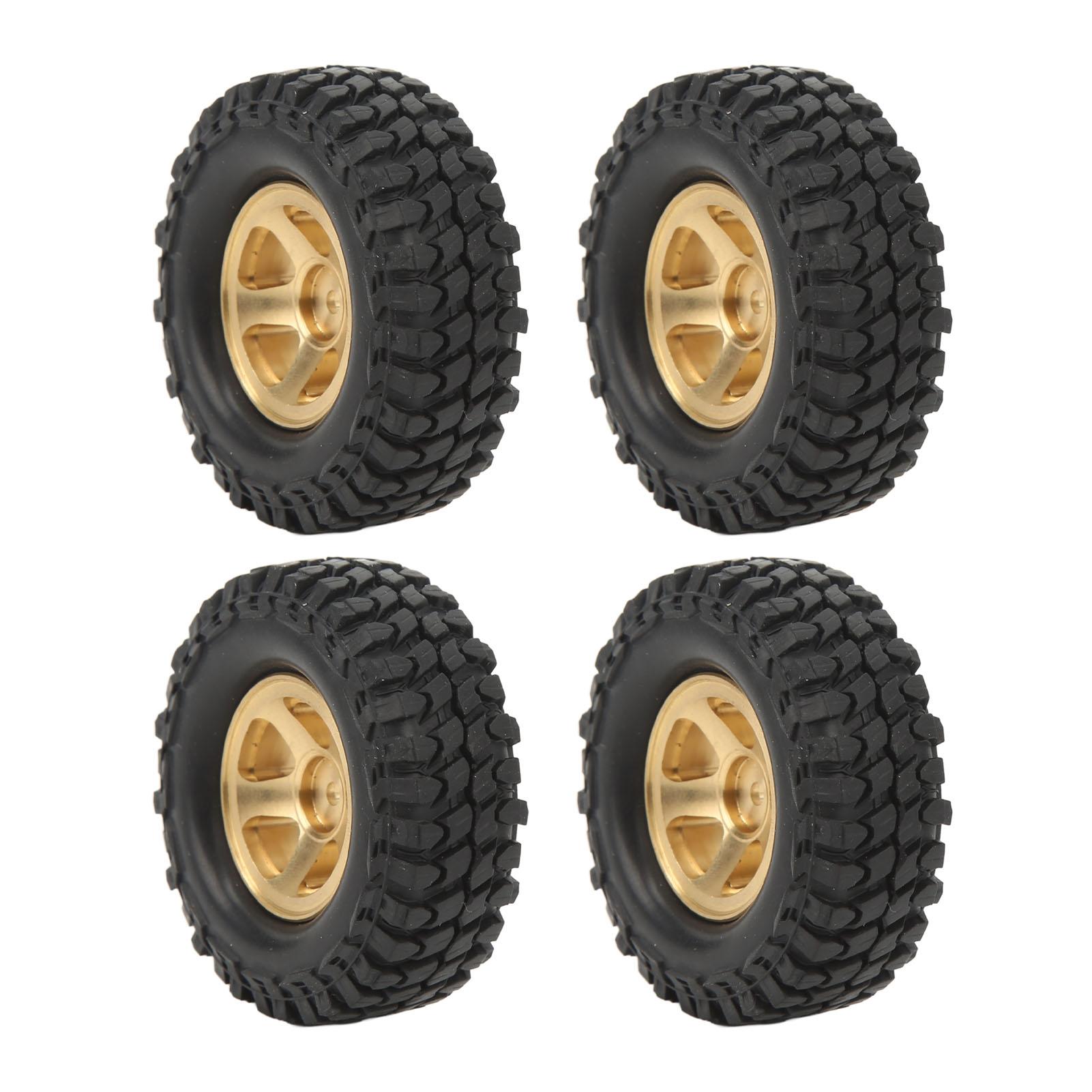 

4Pcs RC Car Wheel Hub and Tires Set Replacement Brass Wheel Hubs and Soft Rubber Tires Set for FCX24 1/24 RC Crawler Car