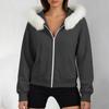 Women's Color Long Sleeve Hooded Zip Up Jacket with Pockets and Faux Collar