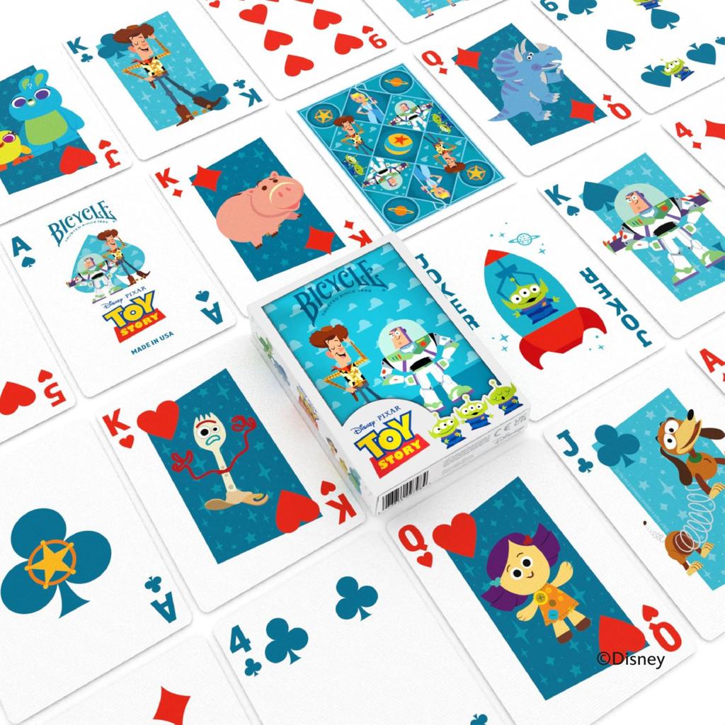 Disney Toy playing cards featuring Buzz and Story-inspired Woody, Lightyear, more.