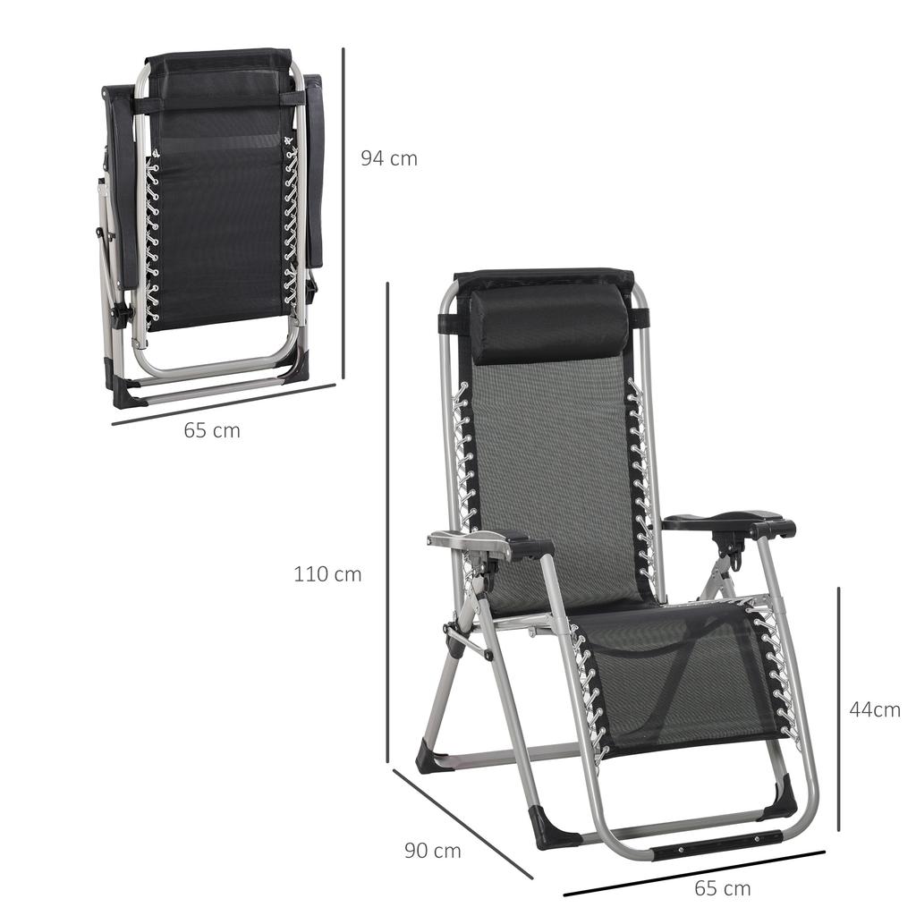 2 Piece Reclining Zero Gravity Sun Loungers with Cushions, Dark Grey
