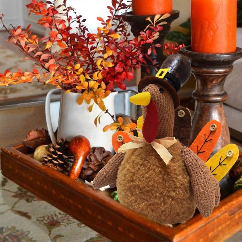 Handmade Thanksgiving Turkey Plush Doll Decoration Soft Stuffed Animal Toy For Fall Photography Autumn Harvest Festival Tabletop Decor