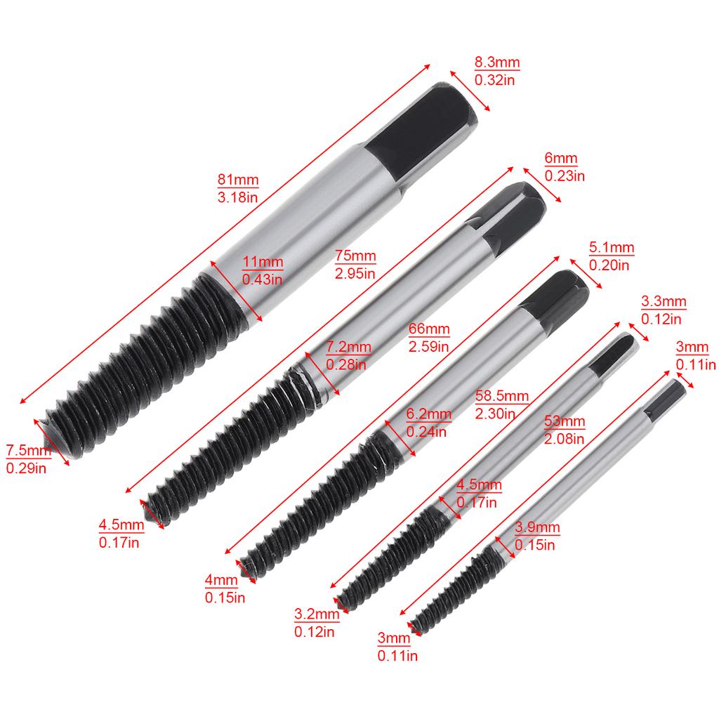 5pcs/lot High Carbon Steel Damaged Screw Extractor Easy Out Set Drill Bits Broken Bolt Stud Hex Shank And Spanner Remover Tools