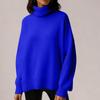 Women's Solid Color High Neck Pullover, Solid Color Loose Knit Sweater