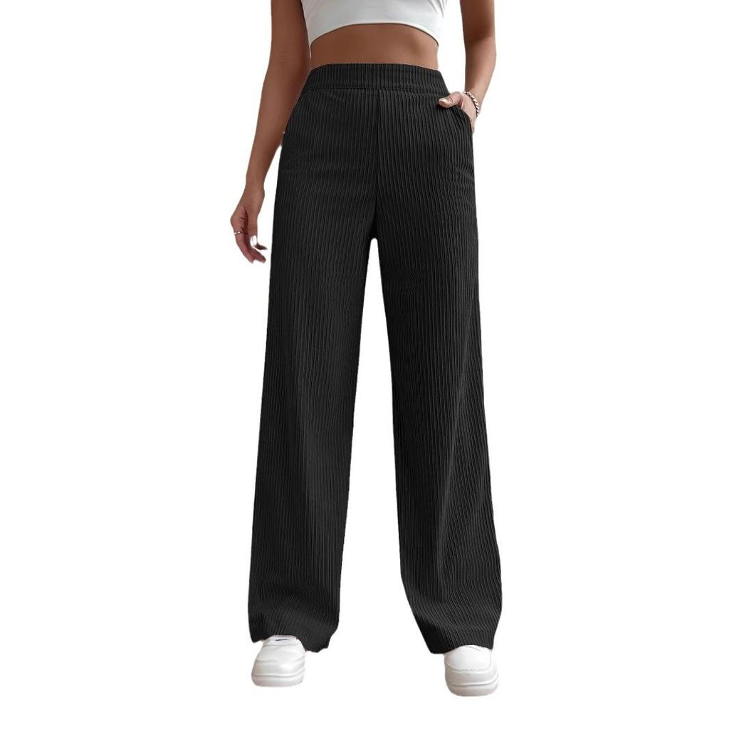 Women's Long Trousers Spring Autumn High-Waisted Wide-Leg Trousers Flowing Versatile Casual Straight-Leg Trousers