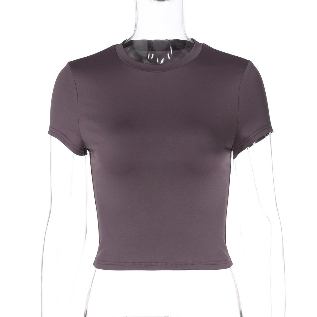 European and American Women's Clothing Summer New Fashion Versatile Solid Color Round Neck Slim Short-sleeved T-shirt Top Wholesale