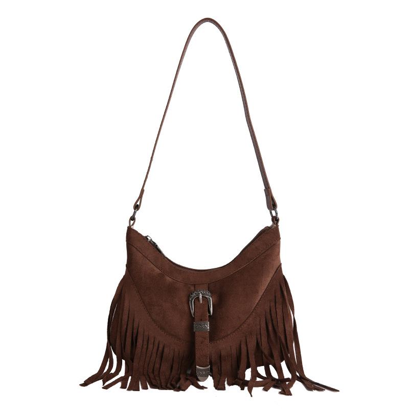 Niche tassel underarm bag women's 2025 new popular high-end fashion retro shoulder bag commuter messenger bag