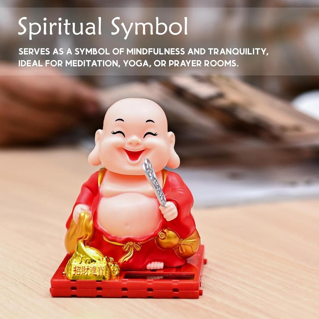 Solarbetriebene Buddha-Mönchsfigur - Feng Shui-Dekor für Reichtum, Wohlstand und Glück mit beweglichem Kopf und Hand (rot)
