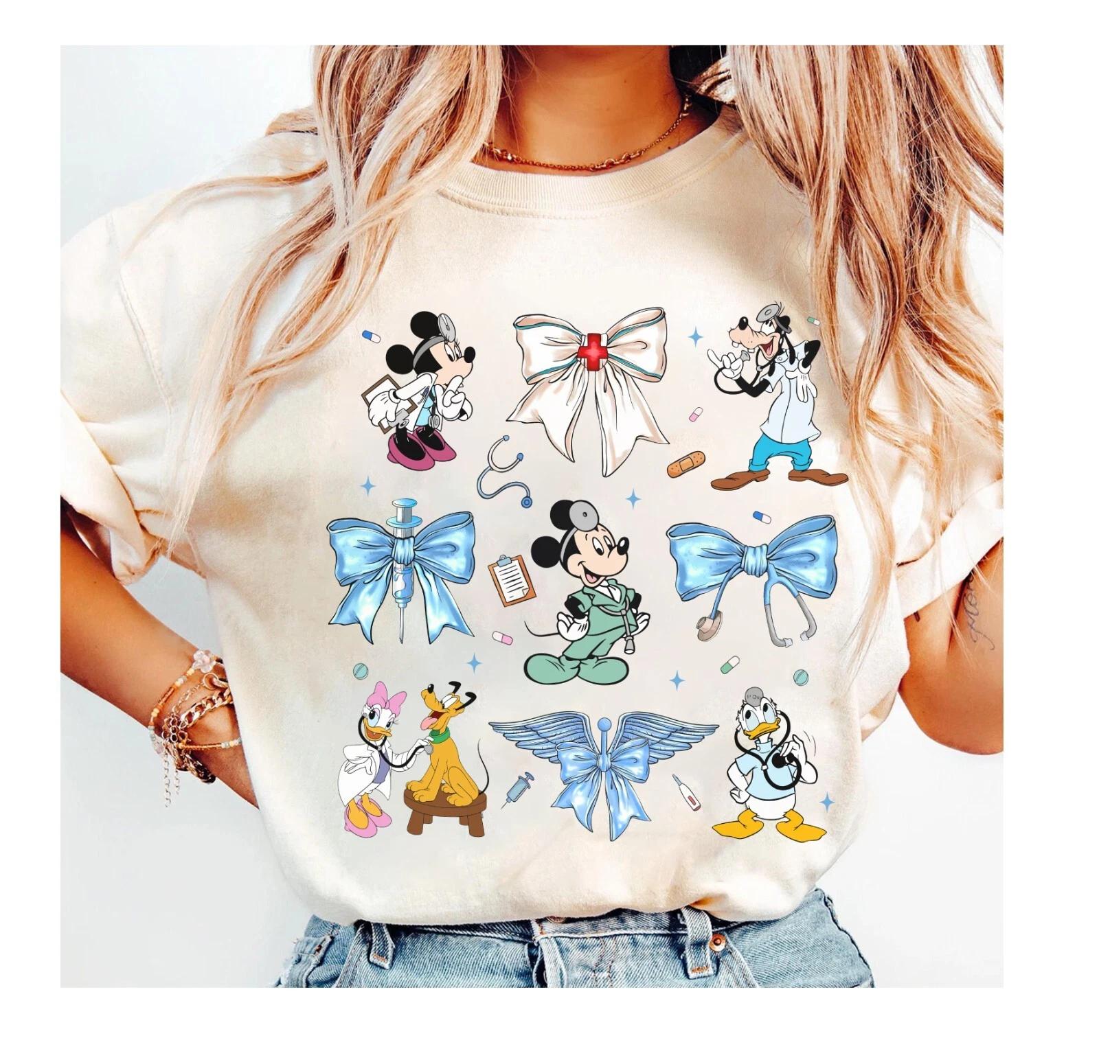 

Disney Coquette Bows Mickey and Friends Nurse Day Unisex Adult Kid Tee L