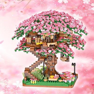 2008ks Mini Sakura Tree House Stavební bloky Rostlina třešňového květu City Street View Cihly DIY Model Ornament Hračka