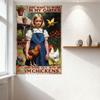 Vintage Girl Garden Chickens Tin Sign Metal Poster Whimsical Nostalgic Wall Decor for Home Cafe Bar, 8x12 Inch