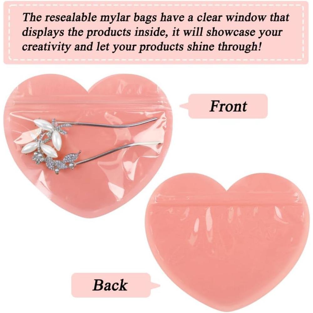 100PCS Heart-shaped Jewelry Storage Bag Transparent PVC Zipper Bag Christmas Birthday Wedding Gift Packaging Bag