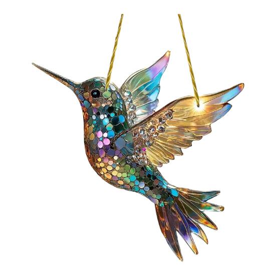 Yousheng Bluebird Hanging Decoration Stained Glass Art Bird Ornament 2D Flat Acrylic Pendant for Window Wall Home Garden Decor