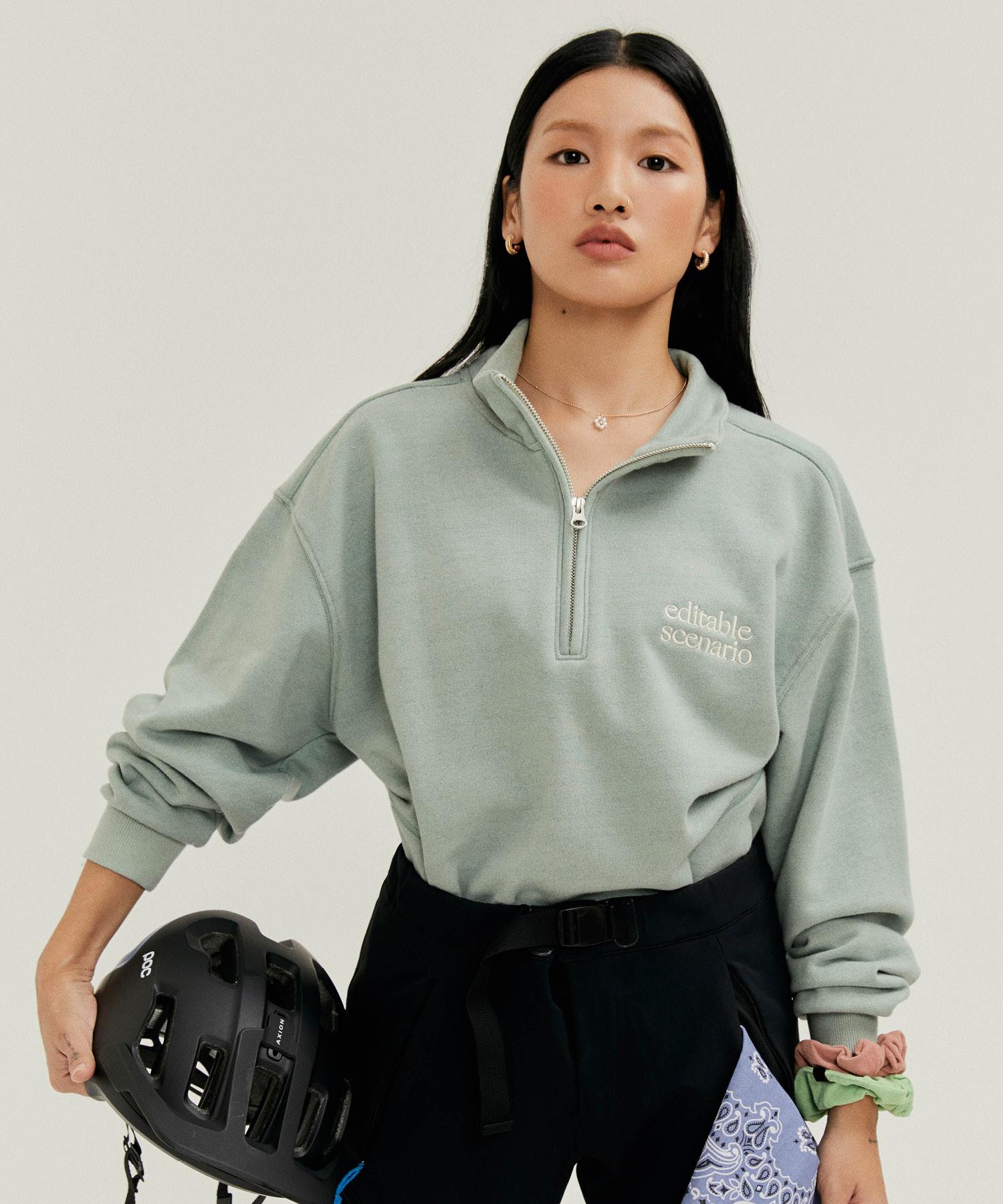 Editable Scenario Half-Zip Sweatshirt [Sage Green] Sage Green