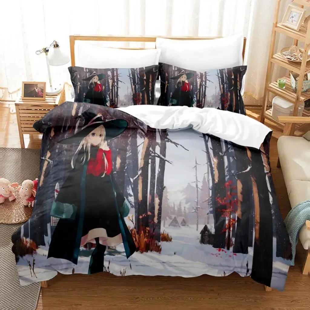 Anime Wandering Witch Journey Of Elaina  Bedding Set Boys Girls Twin Queen Size Duvet Cover Pillowcase Bed Kids Adult