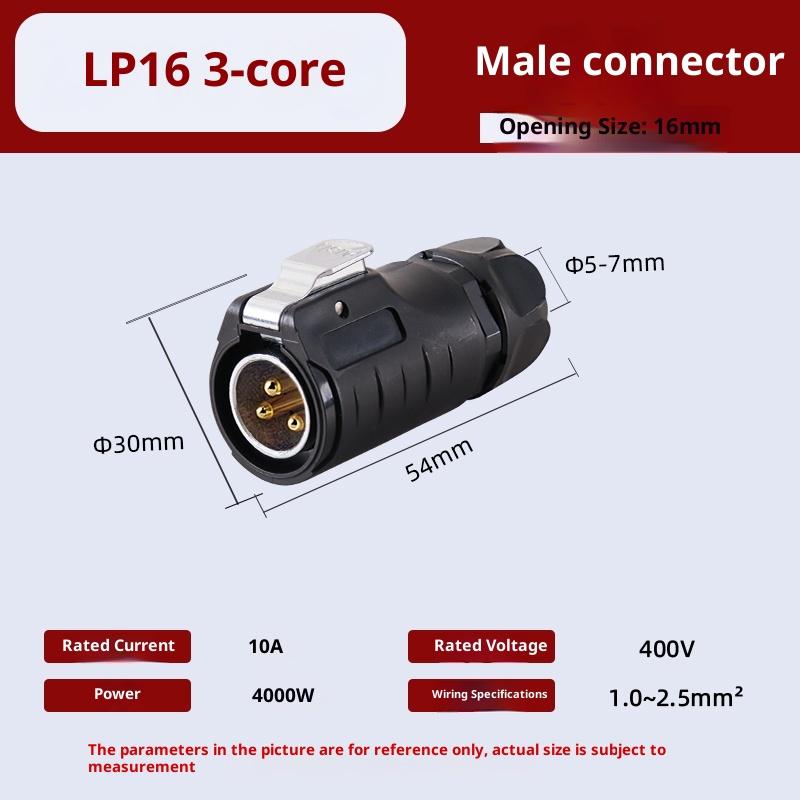 LP12 LP16 Panel Mounted Power Connector Set, Welding-Free, IP68 Waterproof, Consists of Plug and Socket, 2/3/4/5 Pin