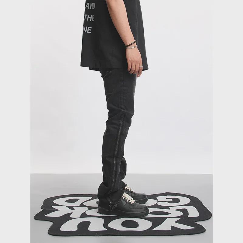 Pantalon évasé slim pour homme AKAMA avec fermeture éclair - Jean élastique noir