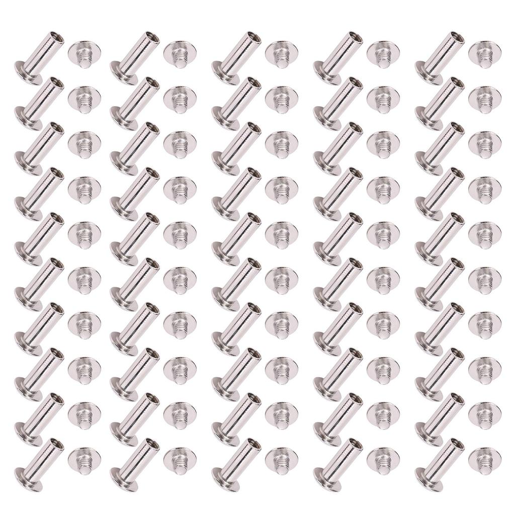 50 Pairs 0.24x0.63x0.43in M5 Stainless Steel Rivet Nuts Flat Round Head Rivet Stud Set for Leather