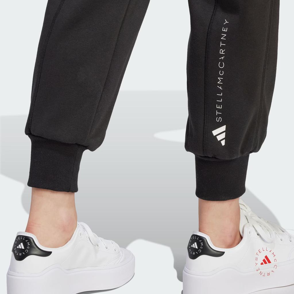 Adidas Stella McCartney Adidas X Stella McCartney Sammerket Fleece Joggebukser Med Bokstavlogotrykk Og Mansjetter Ved Anklene Dame Underdeler Svart IQ2638