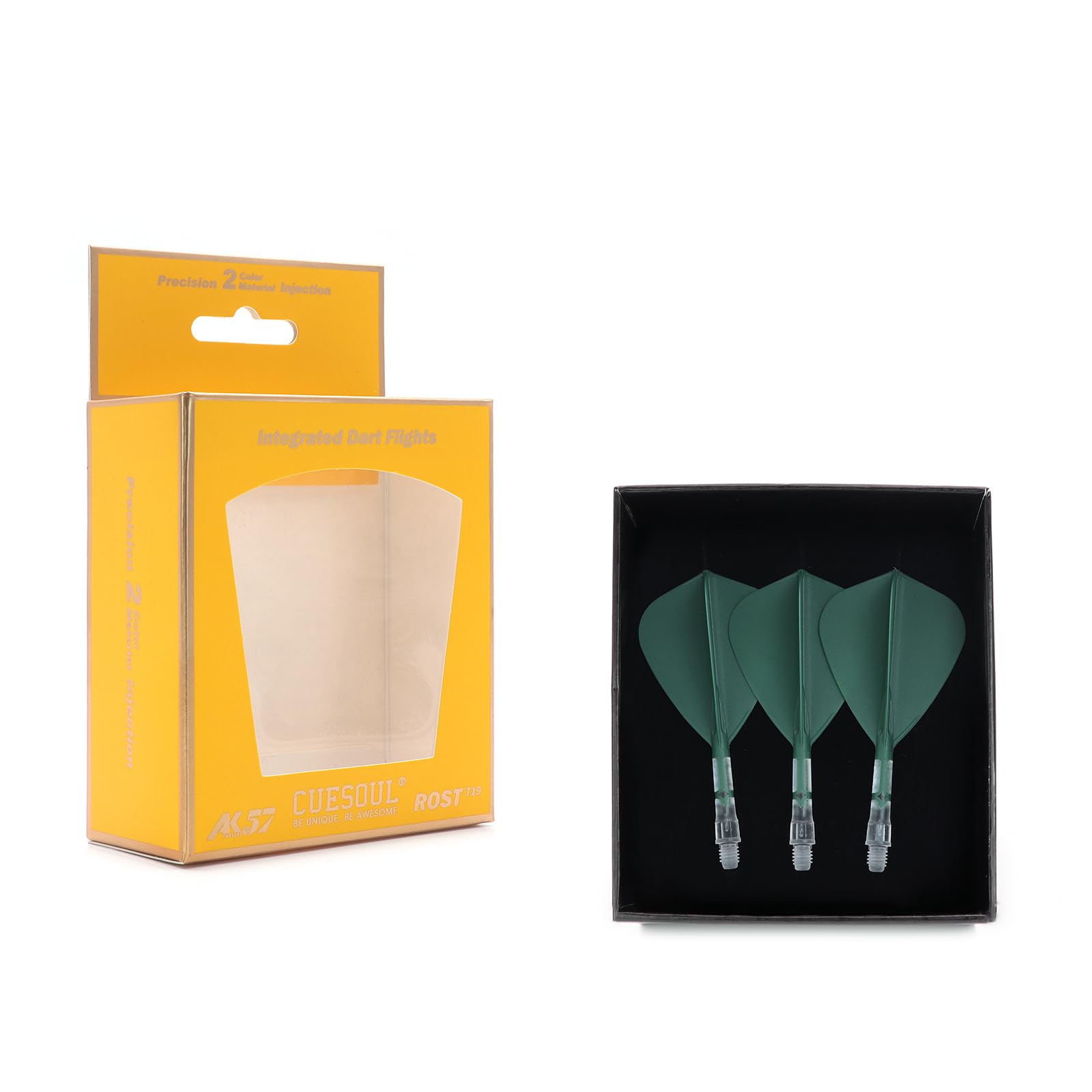 

CUESOUL ROSTAK57 T19 Series Mixed Shaft Integrated Kite Shape Set of 3 Two-Tone Dual-Material Flights, Series, (Dark Green) CS-AK57FZ3S