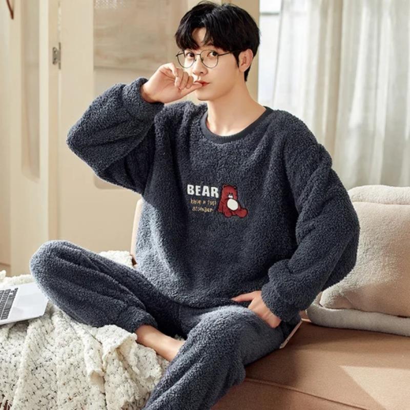 Pyjamas für Herren Lässige Flanell-Pyjama-Sets Hausanzug Winter Warm Pyjamas Männliche Nachtwäsche