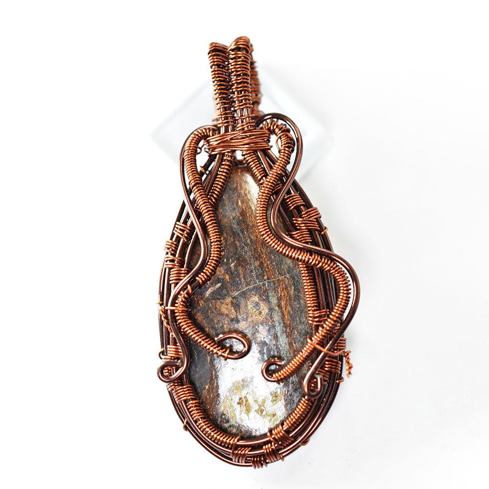 147 ct Natural Brown Jasper Oval Shape Copper Wire Wrapped Pendant Gemstone Jewelry Gift