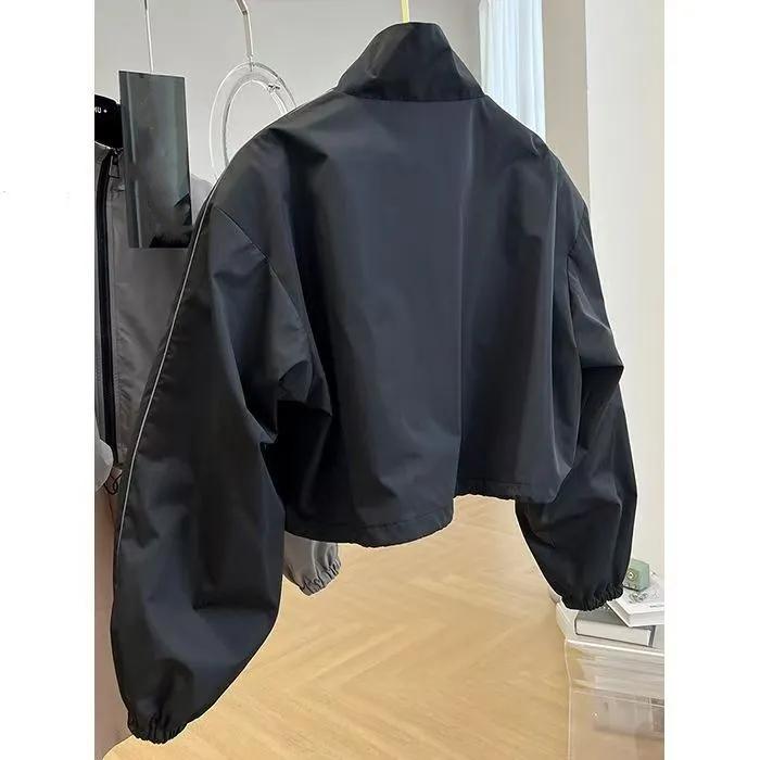 Women's Spring and Autumn Thin Design Sense Stand Up Collar Jacket Solid Casual Short Jacket