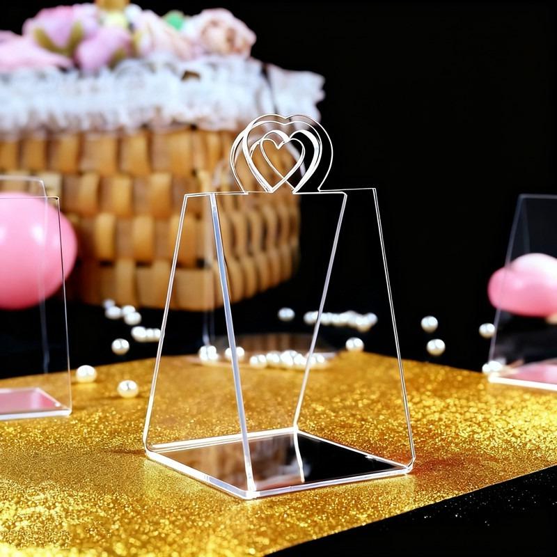 20pcs Fresh Flowers Handle Box Plastics Triangle Transparent Gift Boxes Acrylic Portable Arrangement Flower Bag Use Event Party