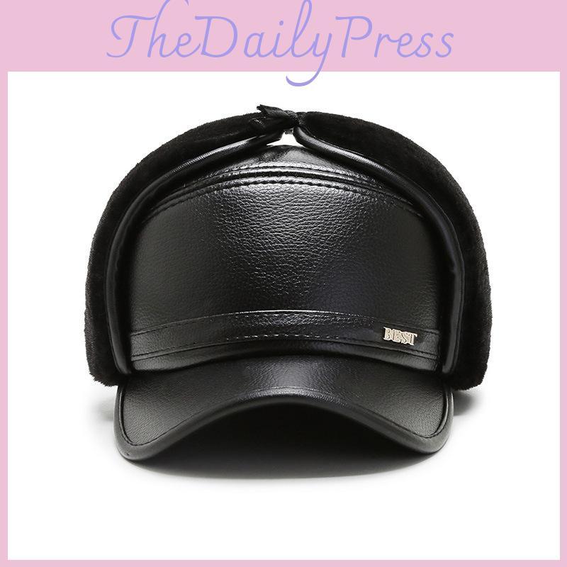 Beat Letter Warm Cap Pu Leather Outdoor Windproof Breathable Sun Protection