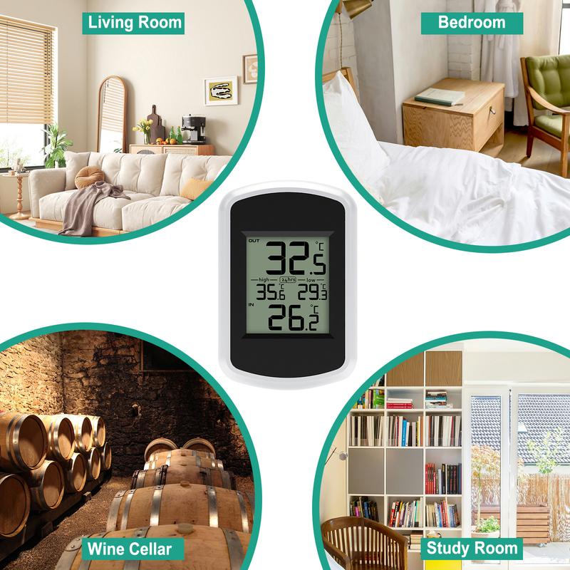Wireless Digital Thermometer -40℃~60℃ Wide Range 60s Auto Update Wall Mount/Stand Easy Read LCD Screen for Home Office Garden