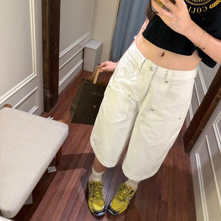 Women's American Retro White Cropped Wide-Leg Jeans - Summer High Street Style