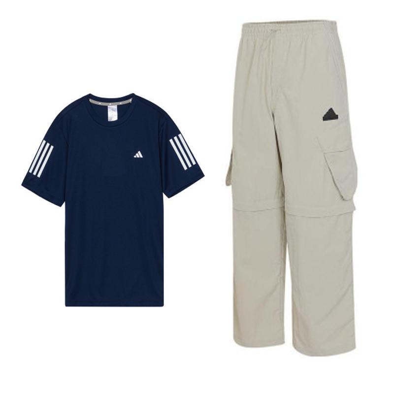 

Adidas Striped Versatile Round Neck Short Sleeve Casual Sports Set Men Sets IN6633+JI9819 S