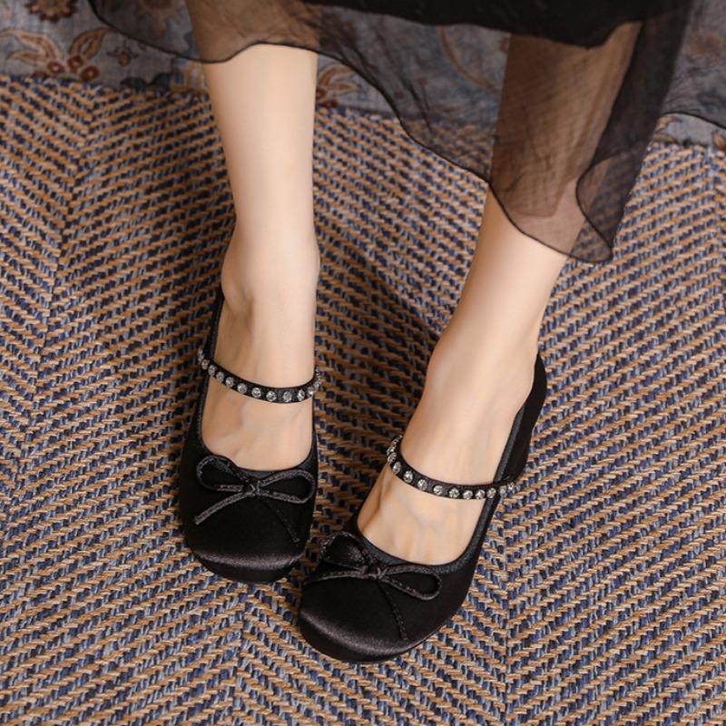 Søt sløyfe Høye hæler Rhinestones En-stropp Damesko Rund tå Mary Jane-sko